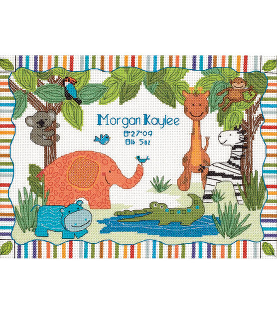 Dimensions 12" x 9" Mod Zoo Birth Record Counted Cross Stitch Kit