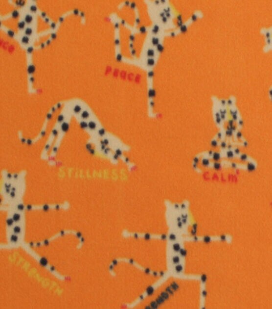Yoga Cheetahs on Orange Blizzard Fleece Fabric, , hi-res, image 1