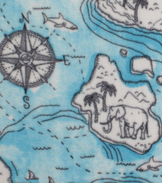Nautical Maps on Blue Anti Pill Fleece Fabric