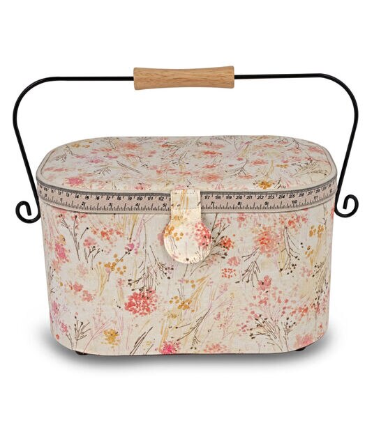 Dritz Large Vintage Sewing Basket, Oval, Floral Watercolor, , hi-res, image 2
