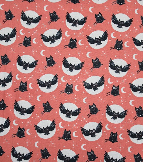Happy Owls On Orange Halloween Print Cotton Fabric, , hi-res, image 2
