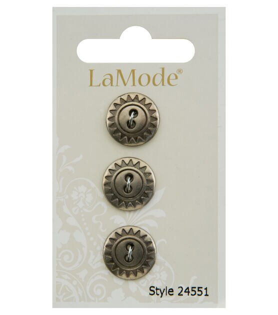 La Mode 5/8" Silver Sunburst Metal Round 2 Hole Buttons 3pk