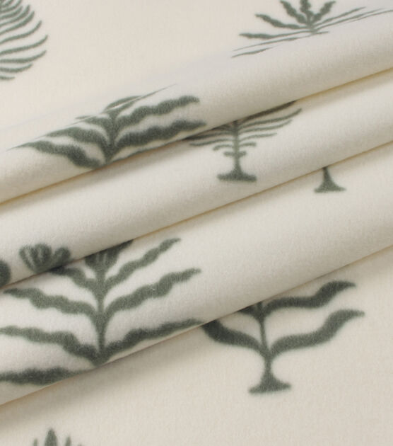 Green Foliage On Cream Blizzard Prints Fleece Fabric, , hi-res, image 3
