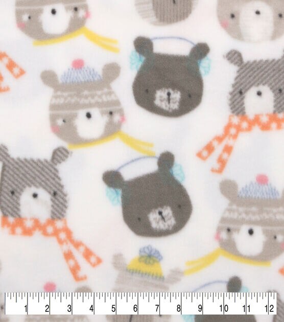 Winter Animal Faces on White Anti Pill Fleece Fabric, , hi-res, image 2