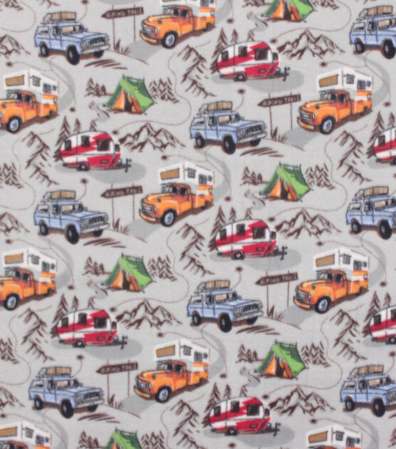 RV Campers on Gray Anti Pill Fleece Fabric, , hi-res, image 2