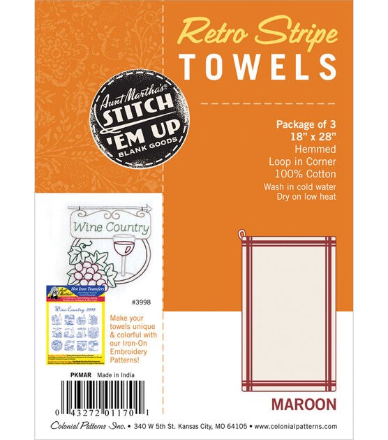 Stitch 'Em Up 18" x 28" Retro Stripe Towel Embroidery Fabric 3pk, , hi-res, image 1