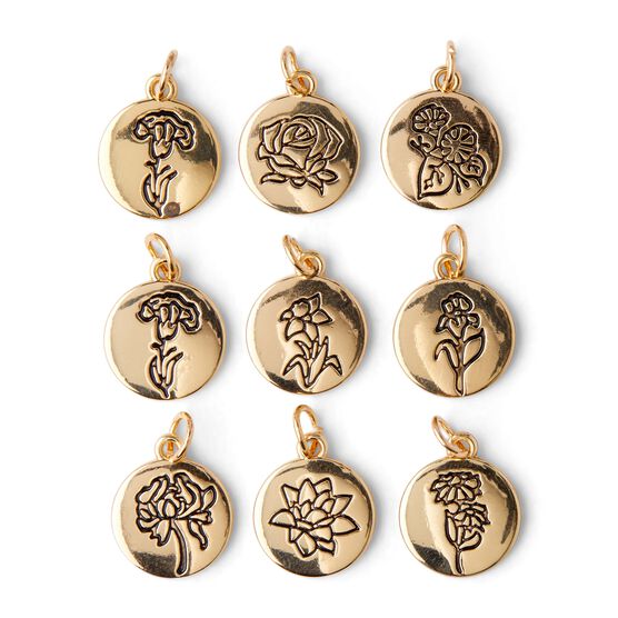 9ct Floral Outlines Disc Charms by hildie & jo, , hi-res, image 2