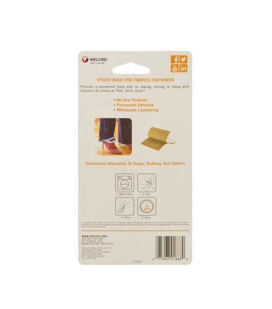 VELCRO Brand Sticky Back for Fabrics, 6in x 4in tape, beige, , hi-res, image 3