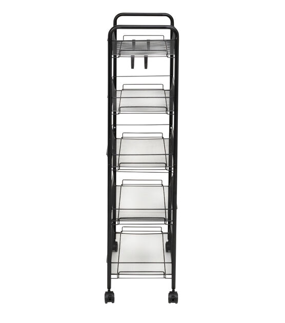 Honey Can Do 17.5" x 41" Black 5 Tier Storage Cart With 4 Hooks & Wheels, , hi-res, image 9