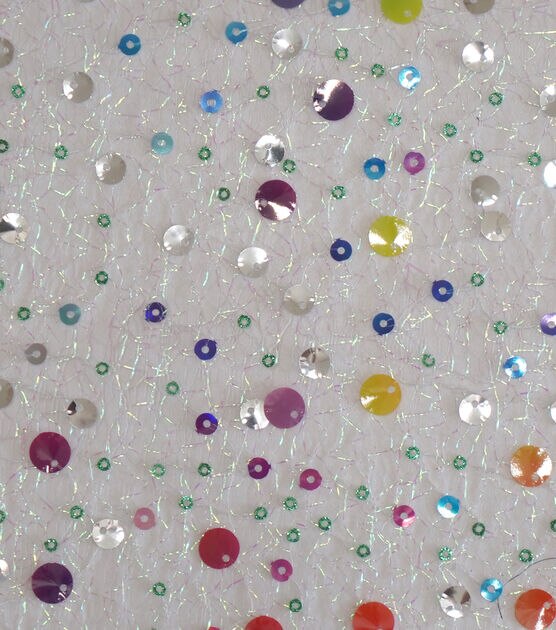 Iridescent Webbing With Rainbow Sequin Mesh Apparel Fabric, , hi-res, image 1