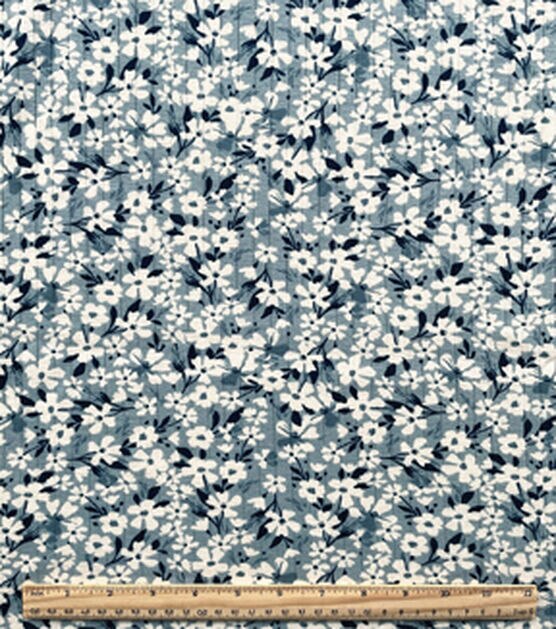 Blue & White Floral Drop Needle Interlock Fabric, , hi-res, image 2