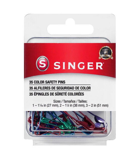 SINGER Metallic-Coated Safety Pins, Assorted Colors and Sizes, 35 Count