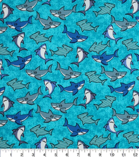 Novelty Cotton Fabric 43" Packed Sharks