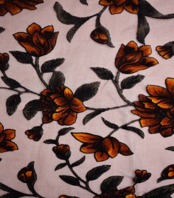 Orange Floral Velvet Burnout Fabric, , hi-res, image 3