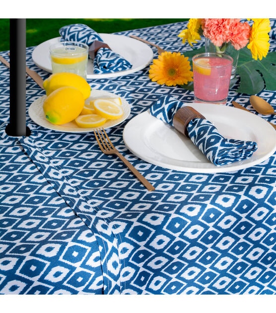 Design Imports Blue Ikat Outdoor Tablecloth Round 60", , hi-res, image 4
