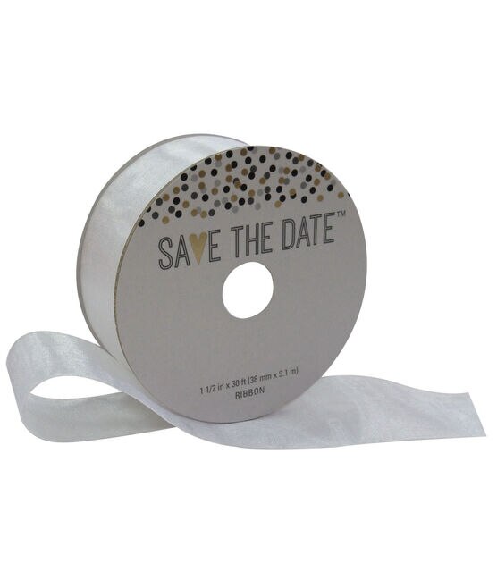 Save the Date 1.5'' X 30' Ribbon White Sheer