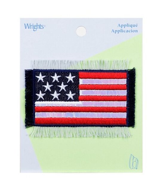 Wrights Denim American Flag Fringe Iron On Patch