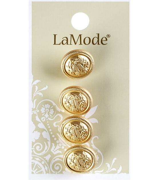 La Mode 5/8" Gold Crest Shank Buttons 4pk