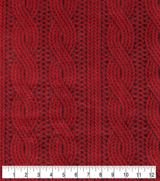 Red Cable Knit Anti Pill Fleece Fabric, , hi-res, image 2