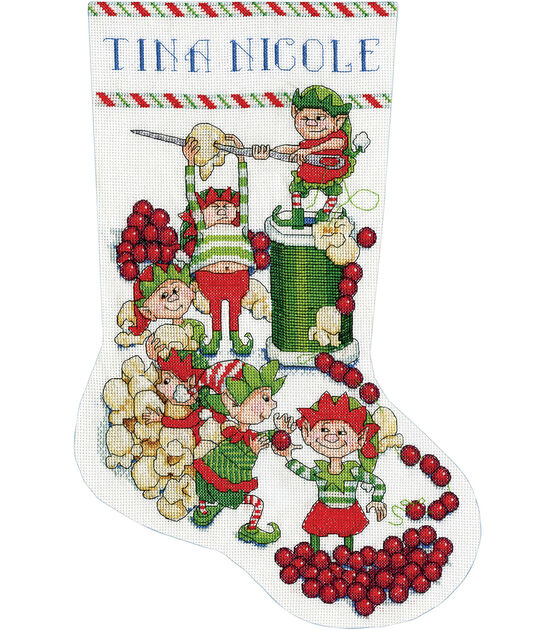 Design Works 17" Popcorn Elves Counted Cross Stitch Stocking Kit, , hi-res, image 3