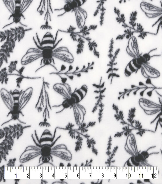 Bees on White Anti Pill Fleece Fabric, , hi-res, image 2