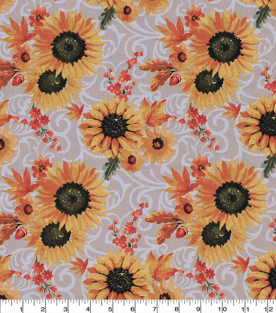 Sunflowers and Scrolls Harvest Cotton Fabric