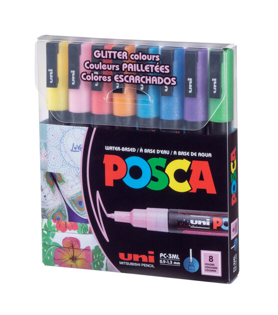 POSCA Paint Marker Set, 8-Color PC-3M Fine Glitter Set