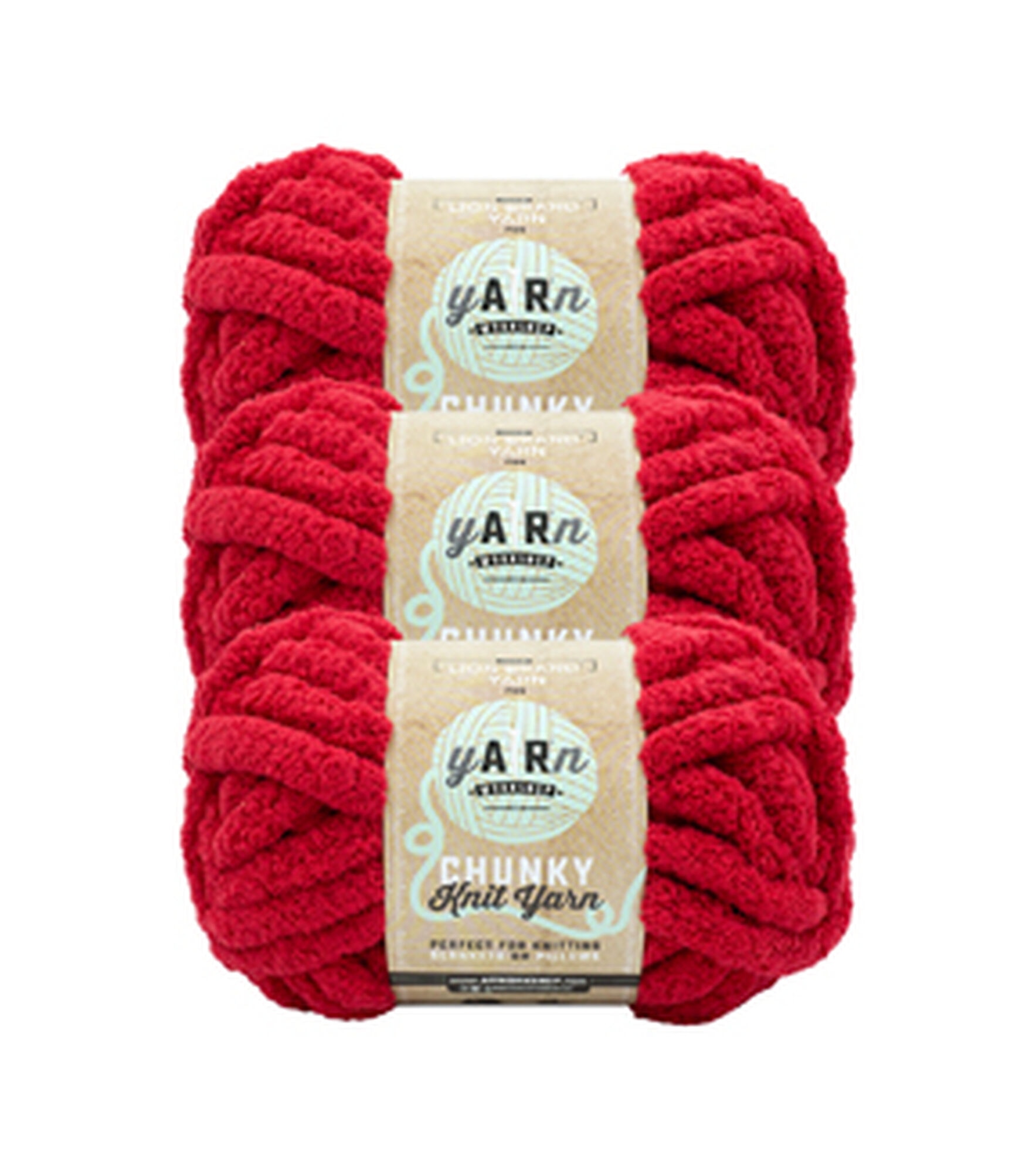 Lion Brand Yarn AR Workshop Chunky Knit Sangria Chenille Jumbo Polyester  Red Yarn 3 Pack