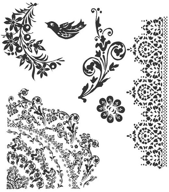 Tim Holtz 8.5" x 7" Floral Tatoo Red Rubber Stamp Sheet