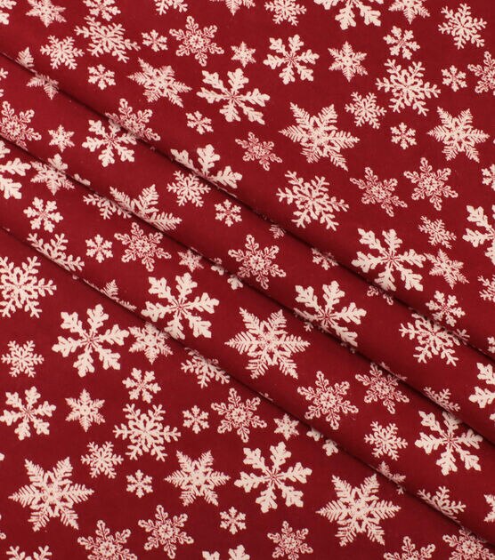 Snowflakes on Red Super Snuggle Christmas Flannel Fabric, , hi-res, image 2