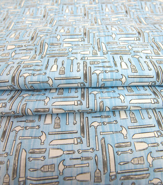 Tools On Blue Novelty Cotton Fabric, , hi-res, image 4