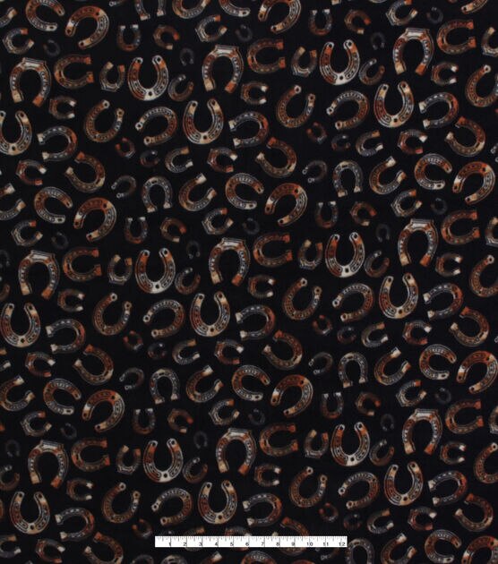 Horseshoes on Black Anti Pill Fleece Fabric, , hi-res, image 2
