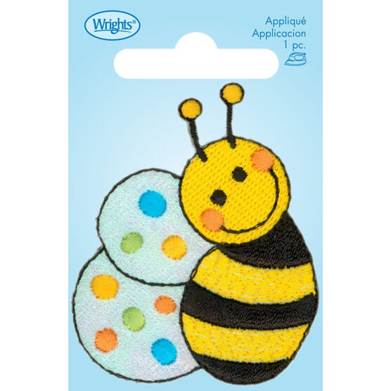 Wrights 2" Bee With Dots Iron On Patch