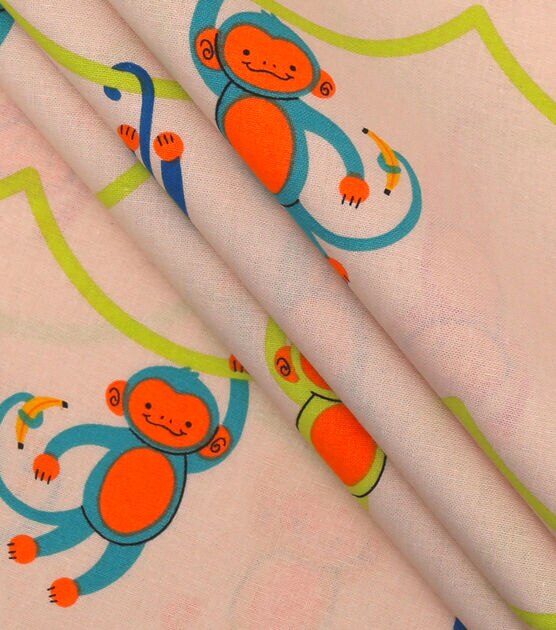 Multicolor Swinging Monkeys Novelty Cotton Fabric by POP!, , hi-res, image 2