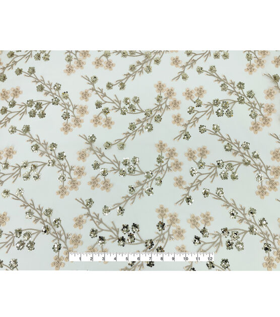 Gold Ditsy Floral Sequin Tulle Mesh Fabric, , hi-res, image 5