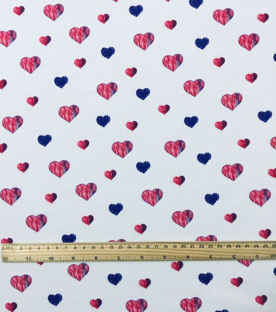 Hearts on Cream Cotton Interlock Knit Fabric by POP!, , hi-res, image 2