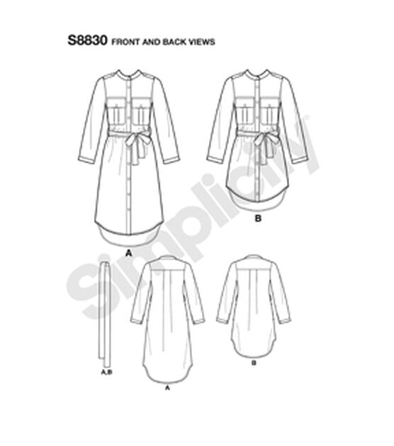 Simplicity S8830 Size 6 to 24 Misses Petite Shirt Dress Sewing Pattern, , hi-res, image 8