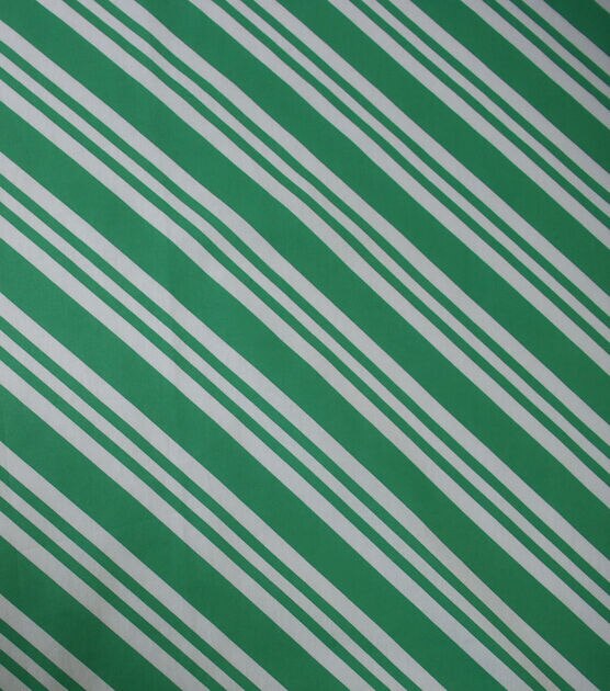 Bias Green Stripes on White Christmas Cotton Fabric, , hi-res, image 2