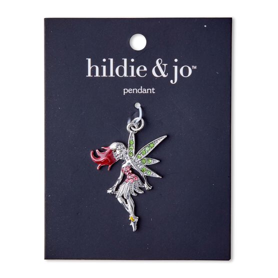 Silver & Green Fairy Wings Pendant With Crystals by hildie & jo