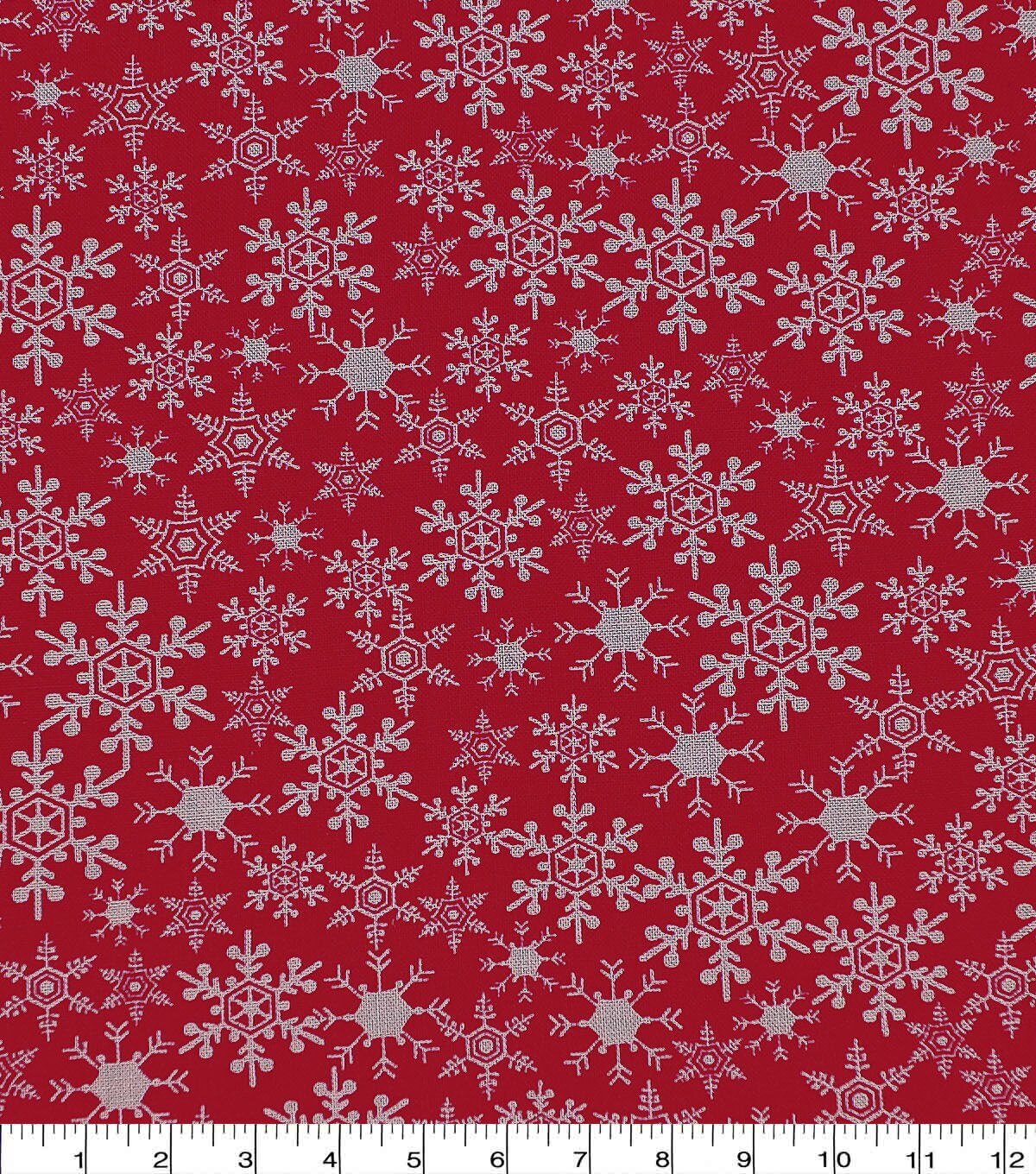 54" WIDE CHRISTMAS BRIGHT WHITE SNOWFLAKES ON RED COTTON BLEND FABRIC 