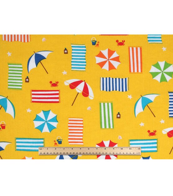 Yellow Beach Towels And Umbrellas Novelty Cotton Fabric by POP!, , hi-res, image 4