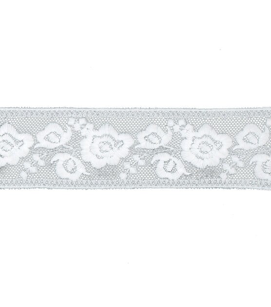Simplicity Embroidered Mesh Trim 1.75'' White Rose, , hi-res, image 2
