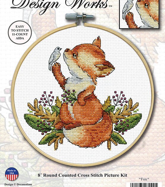 Design Works 8" Fox Round Counted Cross Stitch Kit, , hi-res, image 2
