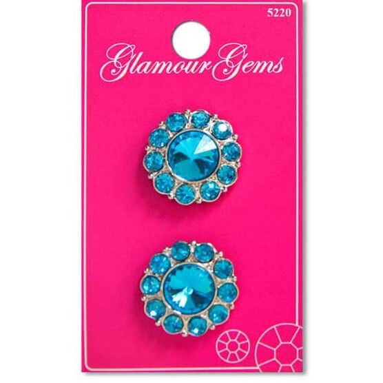 Glamour Gems 7/8" Turquoise Rhinestone Shank Buttons 2pk