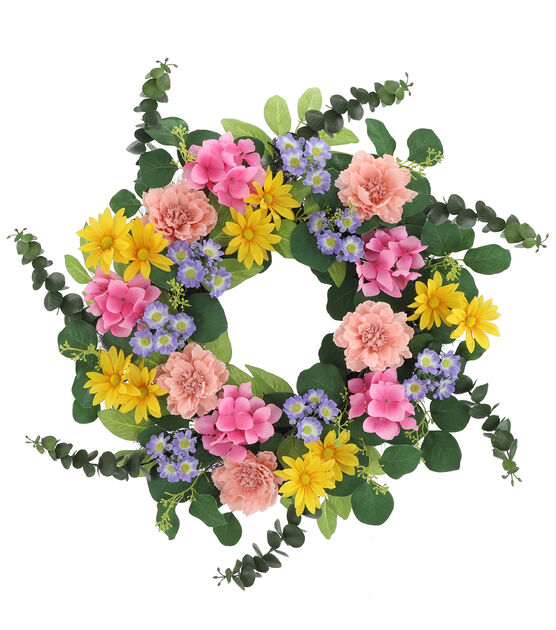 22" Spring Pink Peony & Daisy Wreath by Bloom Room