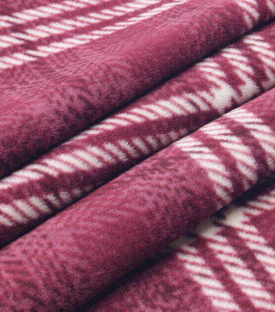 Burgundy Sweater Plaid Anti Pill Fleece Fabric, , hi-res, image 3