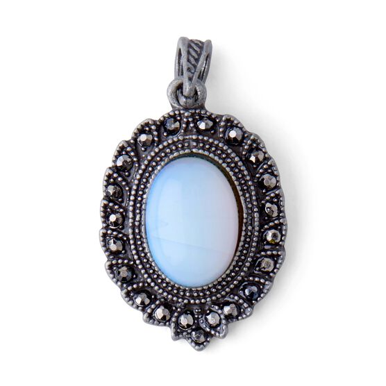 Oval Metal Pendant With Blue Stone by hildie & jo, , hi-res, image 2