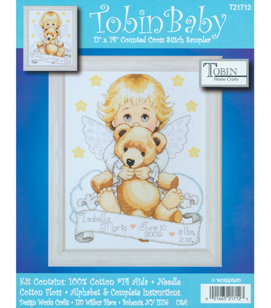 Tobin 11"x14" Angel Baby Birth Record Counted Cross Stitch Kit