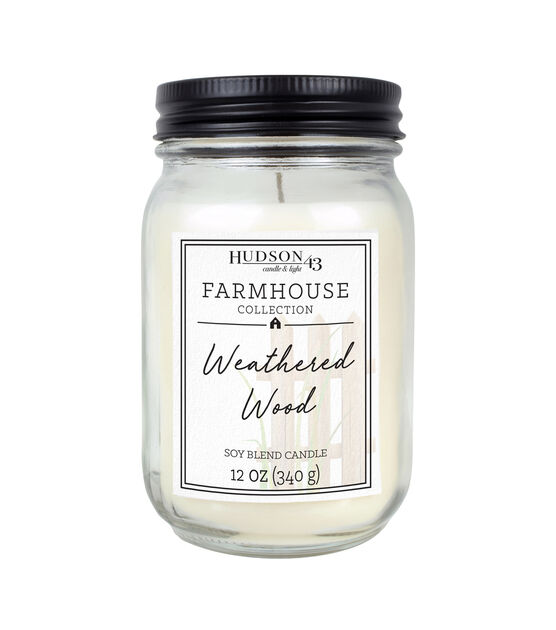 12oz Weathered Wood Scented Mason Jar Candle by Hudson 43