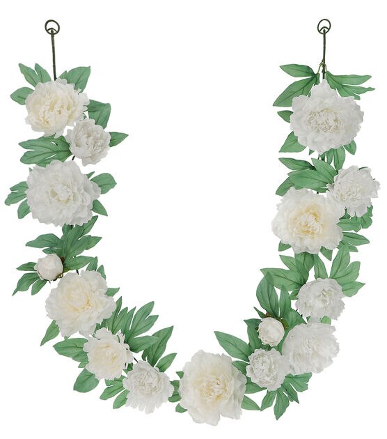 72" White Peony Garland by Bloom Room